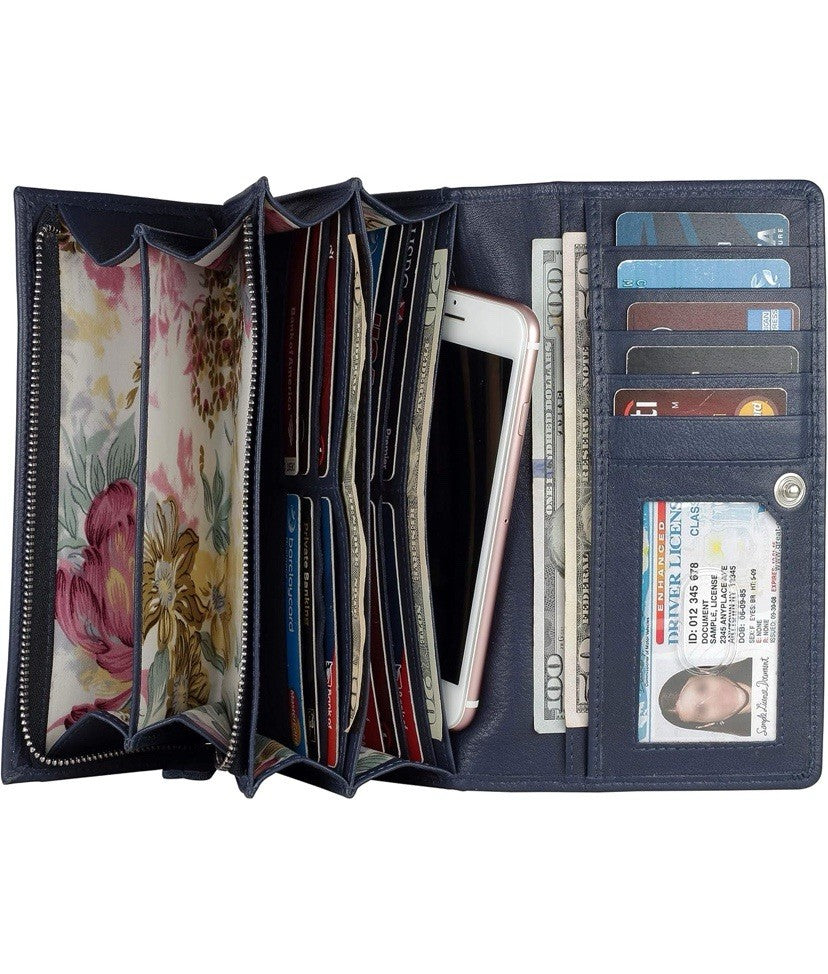 Women RFID Blocking Genuine Leather Bifold Wallet-Clutch For Women-Shield Aga...