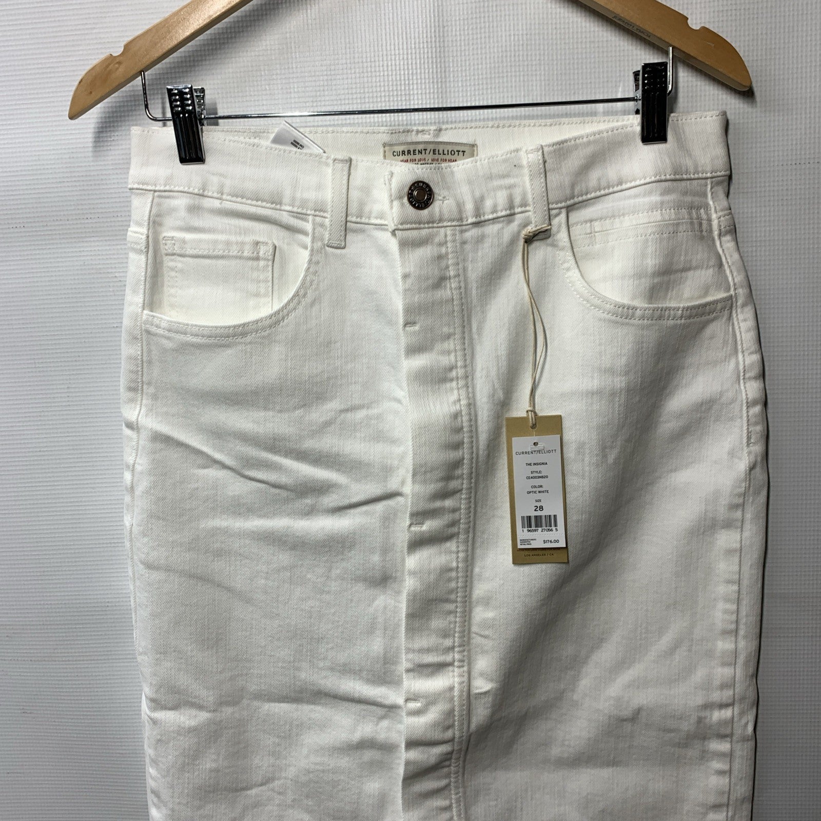 Current/Elliott Women's The Insignia Midi Denim Jean Skirt Size 28 Optic White