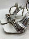 Badgley Mischka Galia Embellished Sandal Heels Jeweled Soft Satin White Size 8