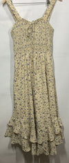 GRACE KARIN Summer Floral Boho Dress Square Neck Strapped Swing Size  Med Yellow