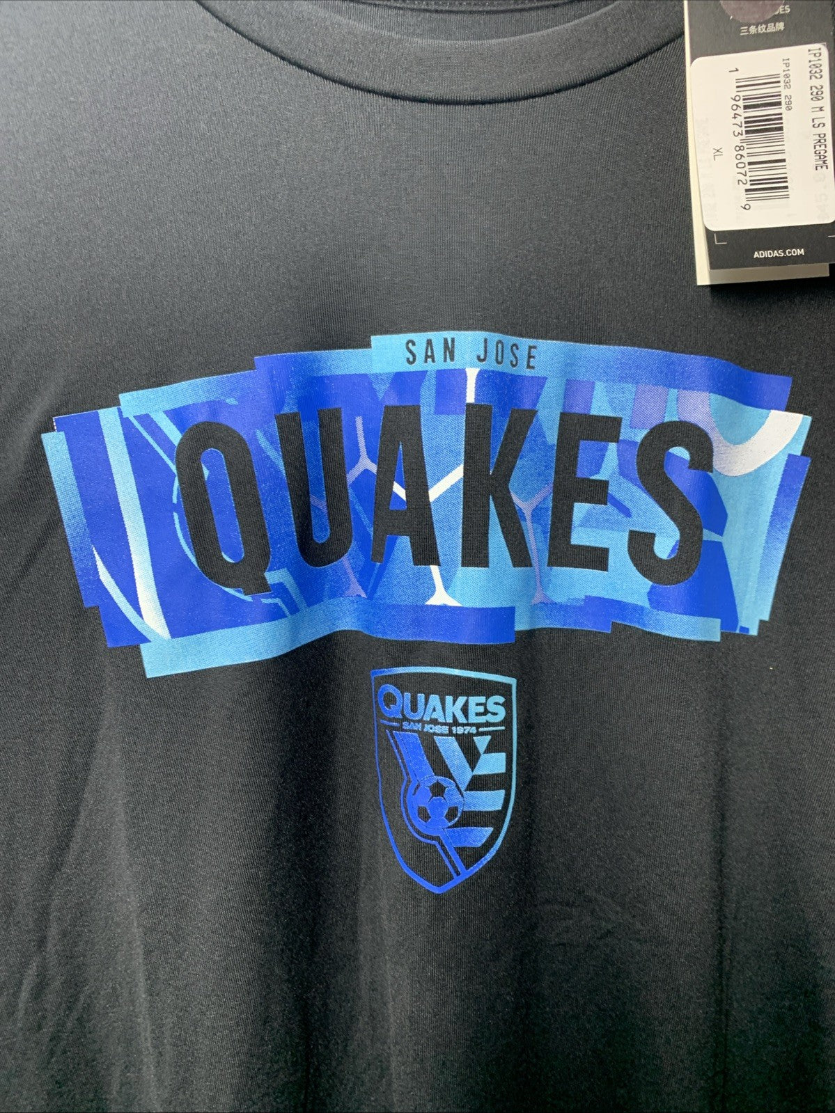adidas Men's San Jose Earthquakes MLS Long Sleeve T-Shirt Black Long Sleeve XL