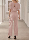 YIJIU Women’s Casual Crew Neck Short Sleeve Belted Jumpsuit Romper Size Small
