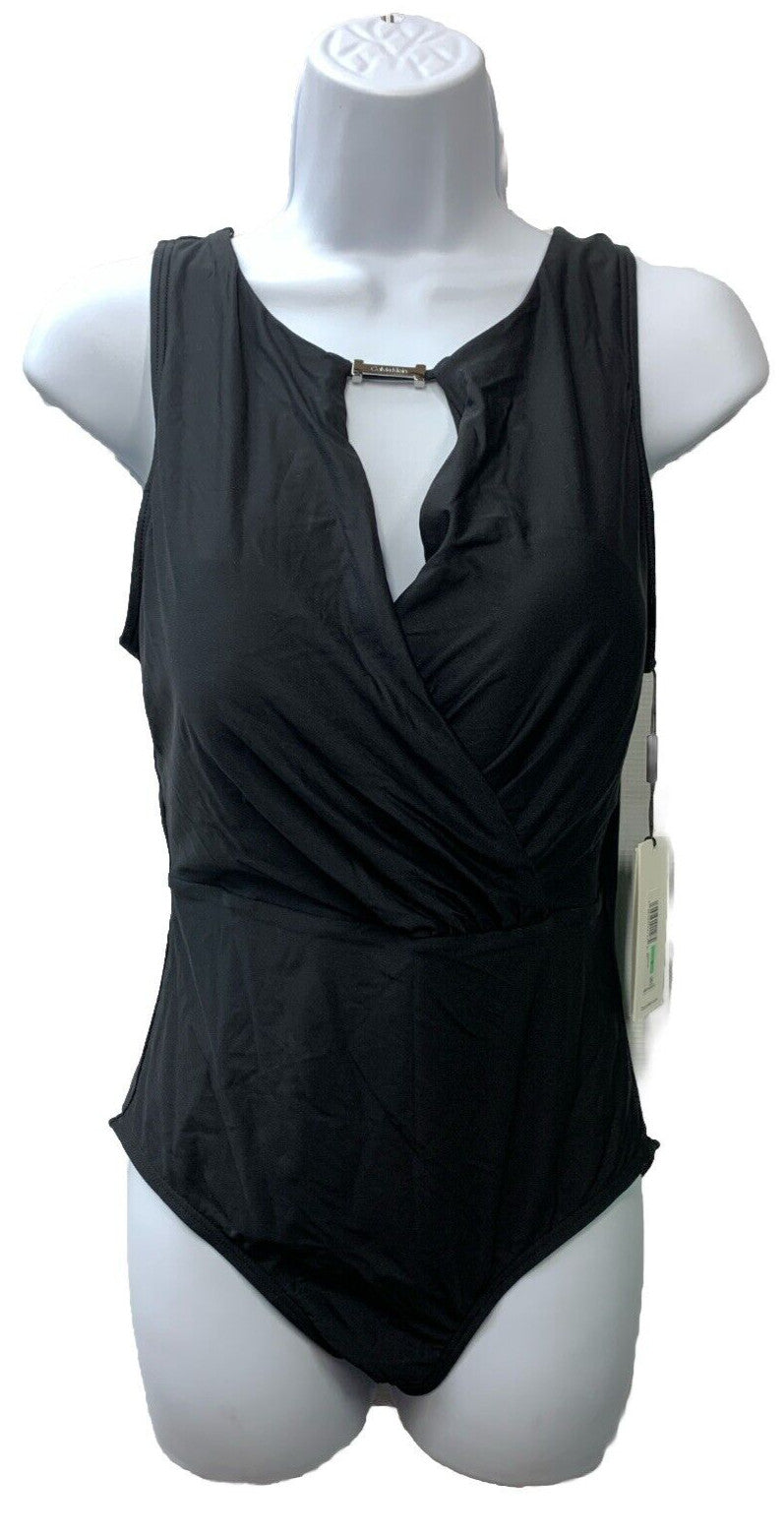 Calvin Klein Women's Standard High Neck Cutout One Piece Swimsuit Size 8 Black