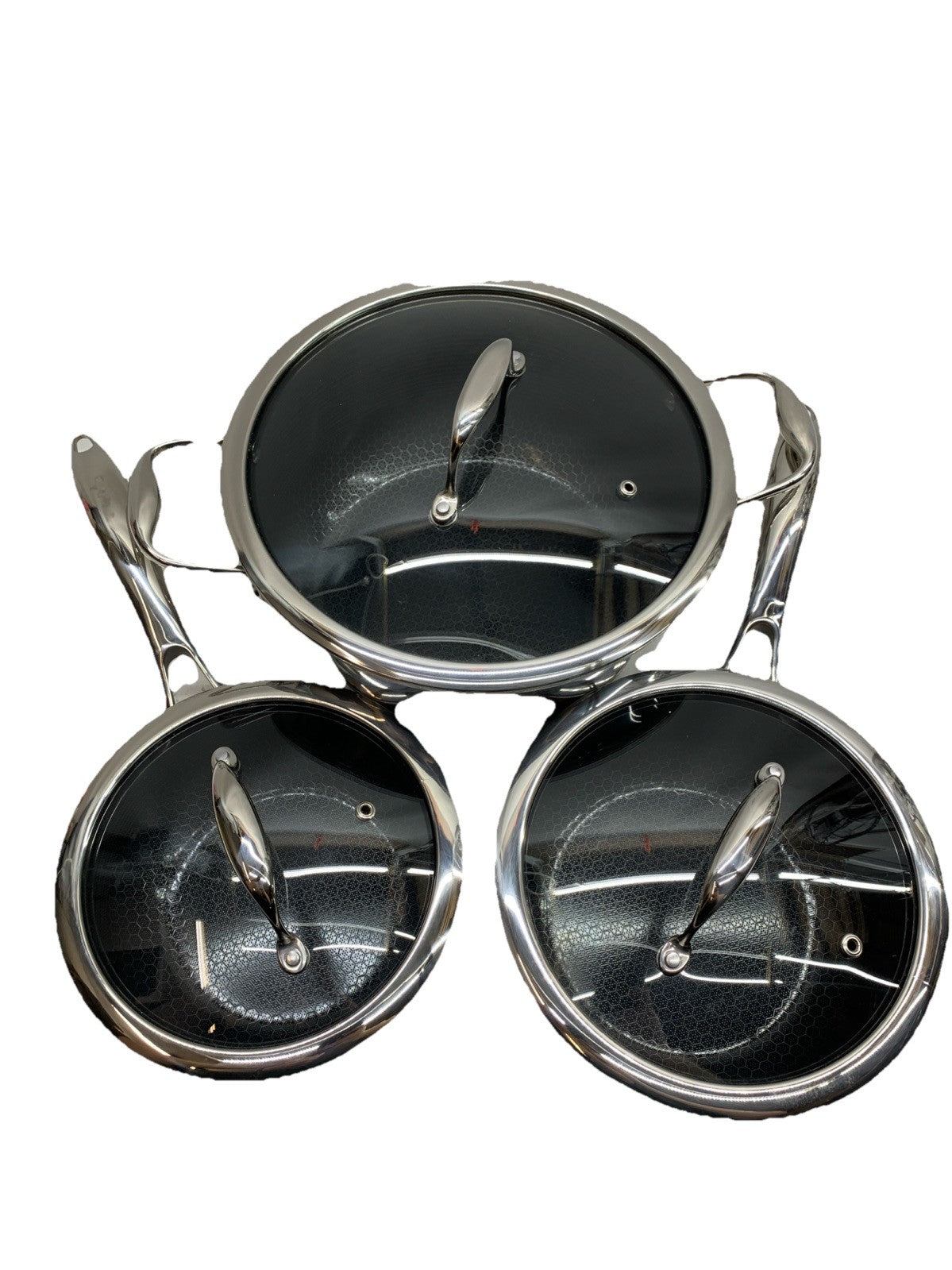 HexClad Hybrid Nonstick 6-Piece Pot Set 8, 3 & 2 Qt Pots with Cover Lids - USED