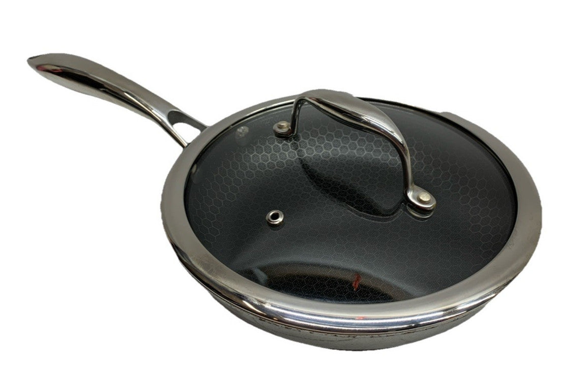 HexClad Hybrid 8in Cookware Frying Pan Nonstick with Cooking Clear Lid - USED