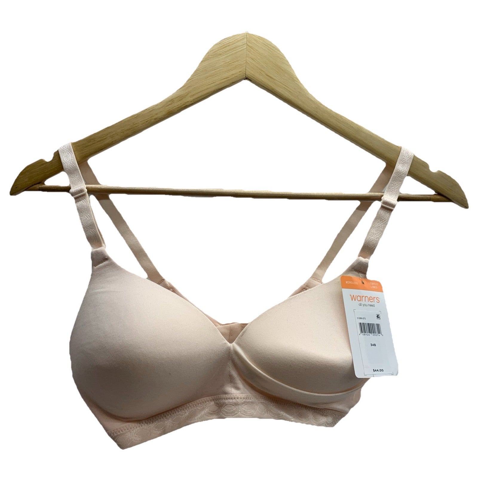 Warner's Women's Cloud 9 Super Soft Wireless Lightly Lined Comfort Bra in size 34B, featuring a smooth, comfortable fit and lightweight design.