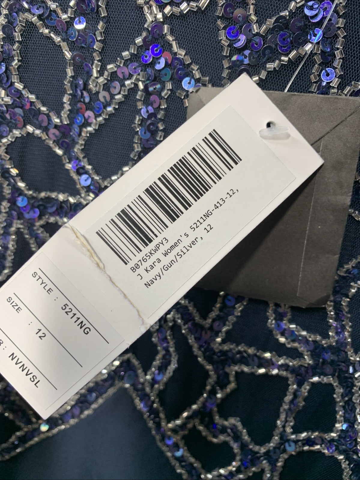 J Kara Womens 3/4 Sleeve Geo Beaded Gown Special Occasion Long Dress Size 12