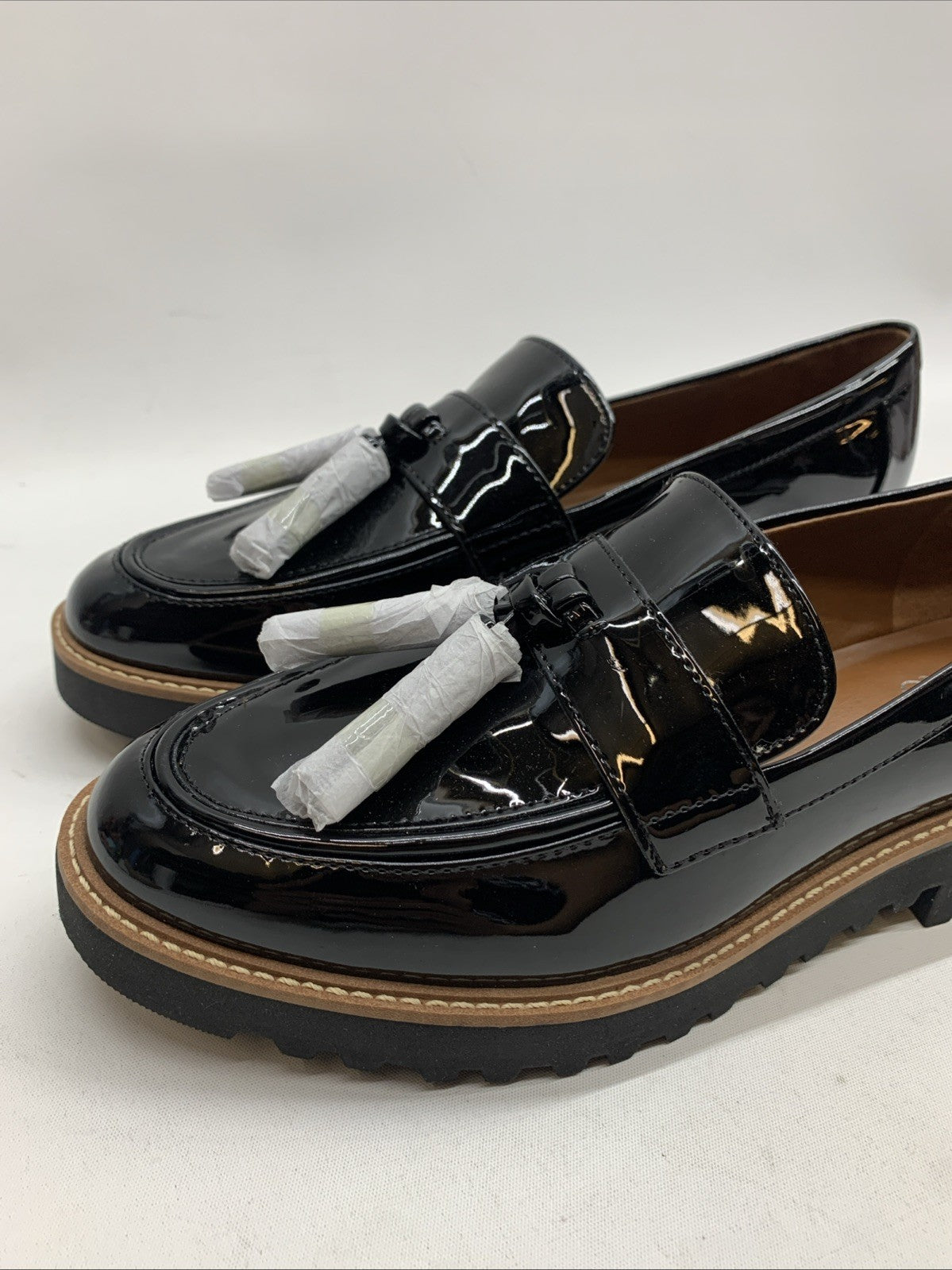Franco Sarto Womens L-Carolynn Loafer Size 9.5 W Black Patent Platform Shoe