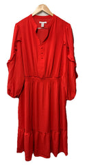 London Times T7328W Womens Stand Collar Tiered Dress Long Sleeve Size 20W Cherry