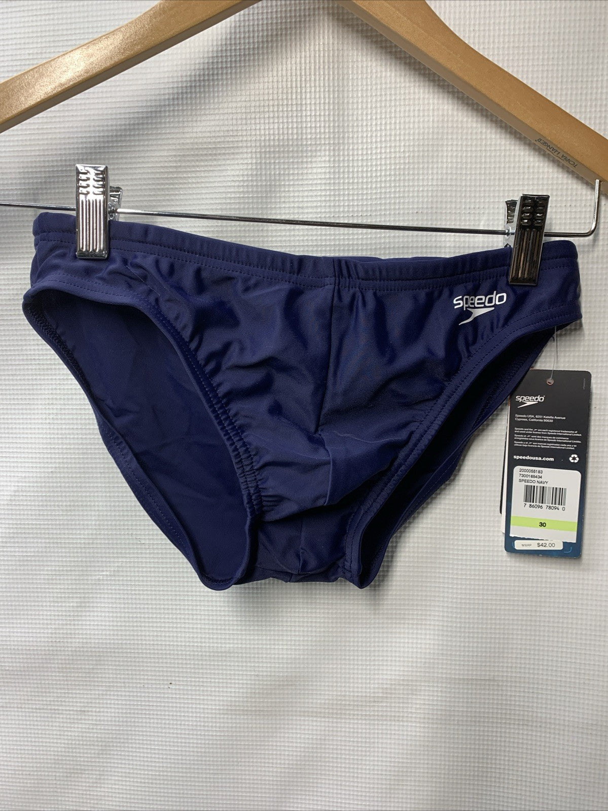 Men's Speedo Power FLEX Eco Core Solid Brief Swimsuit Navy Size 30 Underwear