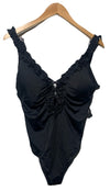 La Blanca Women's Island Goddess Ruffle Plunge One-Piece Swimsuit Size 16 Black
