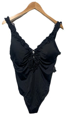 La Blanca Women's Island Goddess Ruffle Plunge One-Piece Swimsuit Size 16 Black