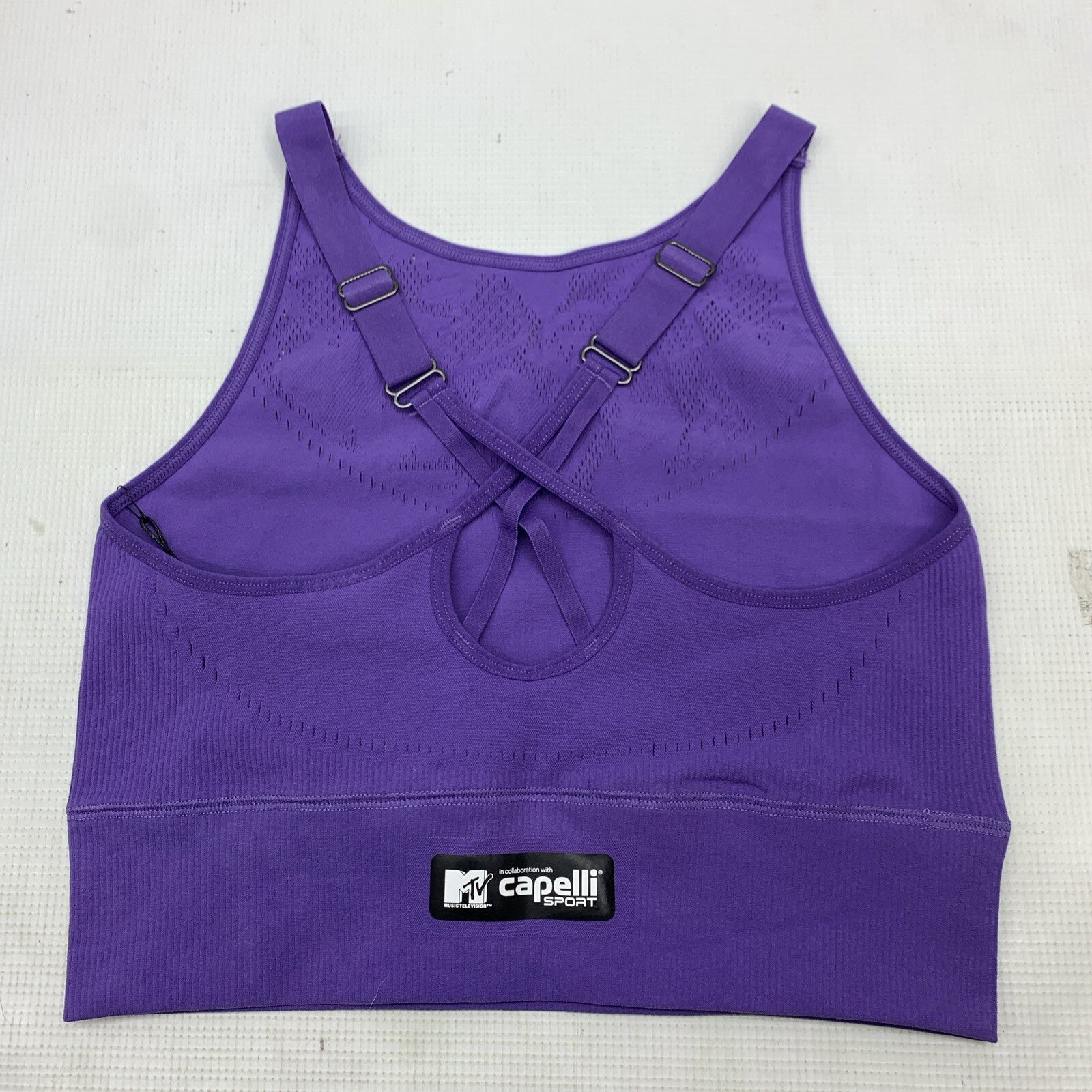 MTV Women's Sports Bra, Longline Seamless Athletic Workout Top Size L/XL Violet