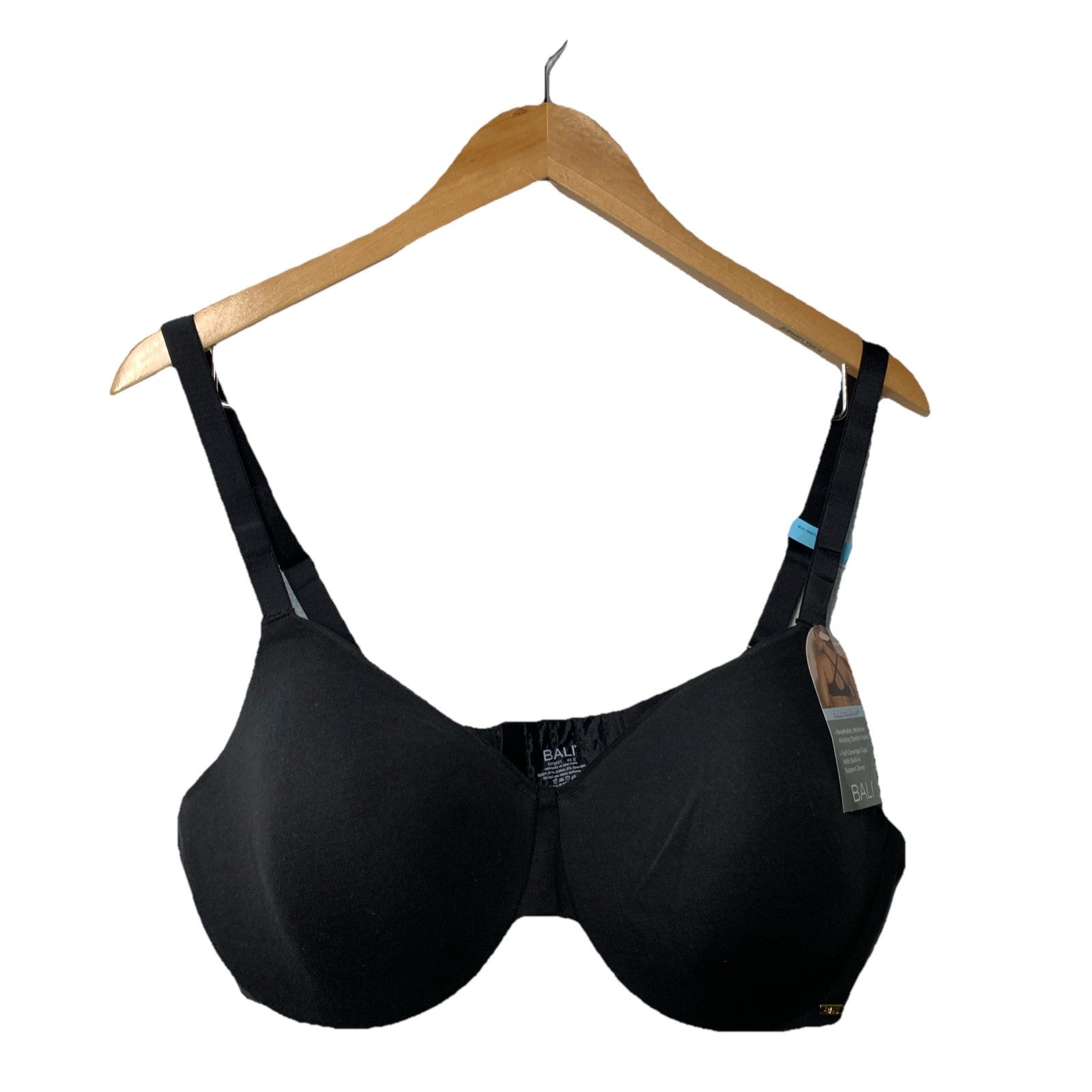 Bali DF3421 Underwire T-Shirt Bra Black Cool Comfort Full Coverage Cups Size 42C