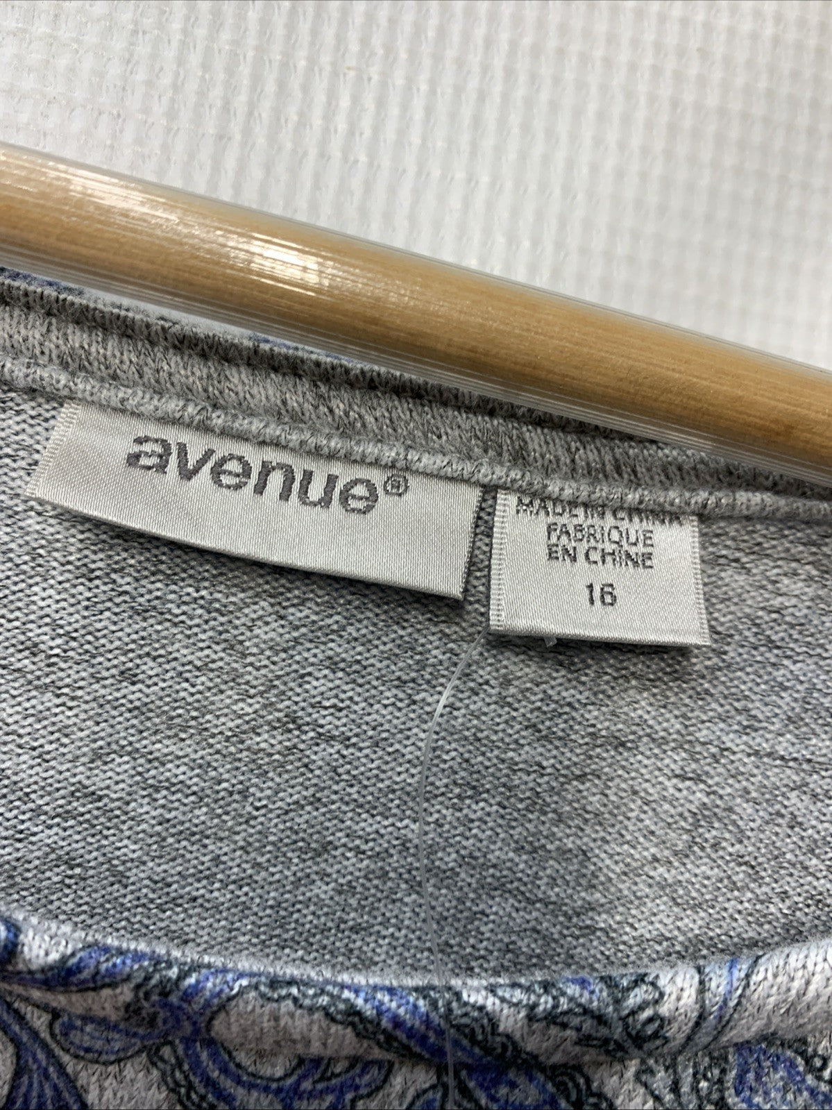 Avenue Women's Plus Size Charlene Side Tie Top Size 16 Gray & Blue Long Sleeve
