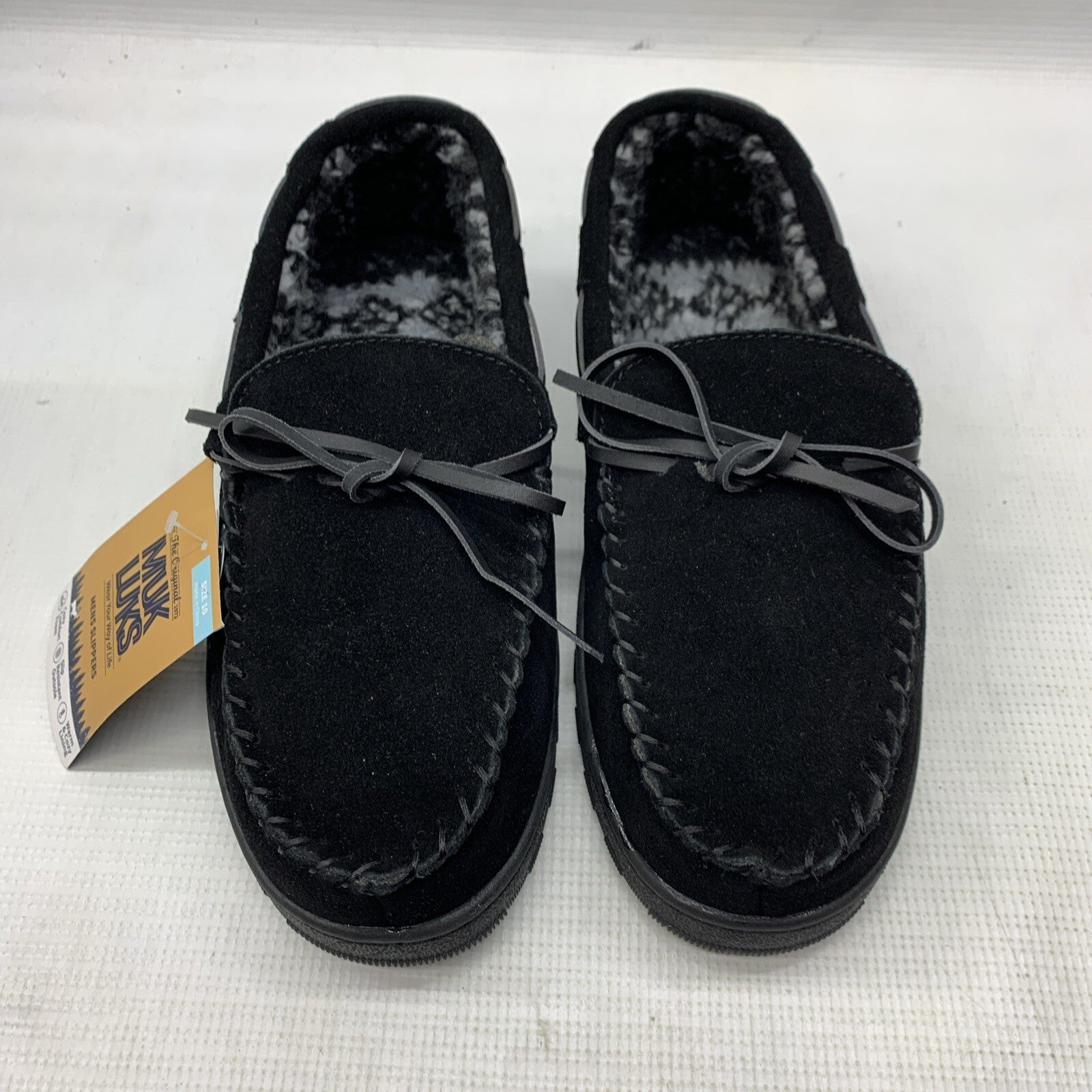 MUK LUKS Paul Printed Berber Suede Moccasin Men's Slipper Black Size 10 Casual
