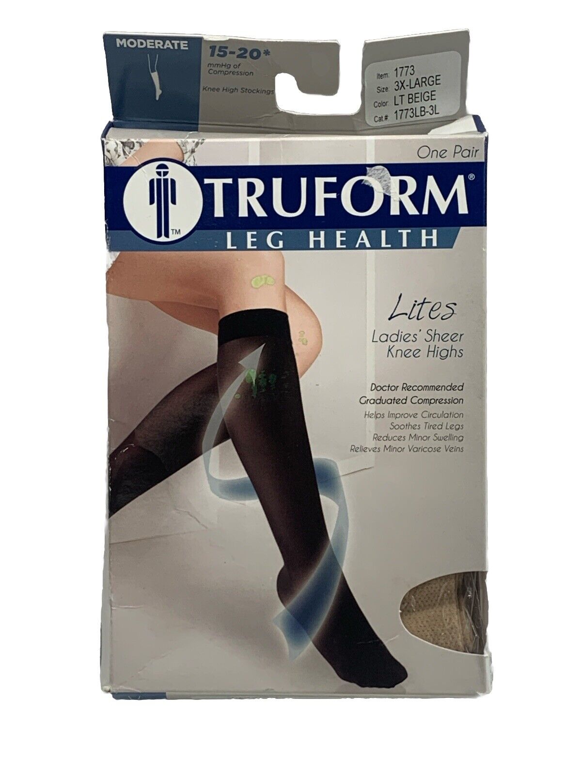Truform Lites Ladies Sheer Stocks Moderate 15-20 Knee Highs 1773 Sz 3XL LT Beige