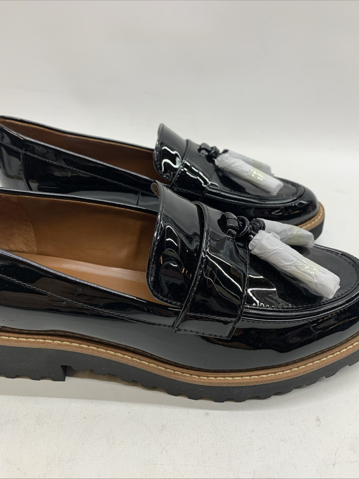 Franco Sarto Womens L-Carolynn Loafer Size 9.5 W Black Patent Platform Shoe