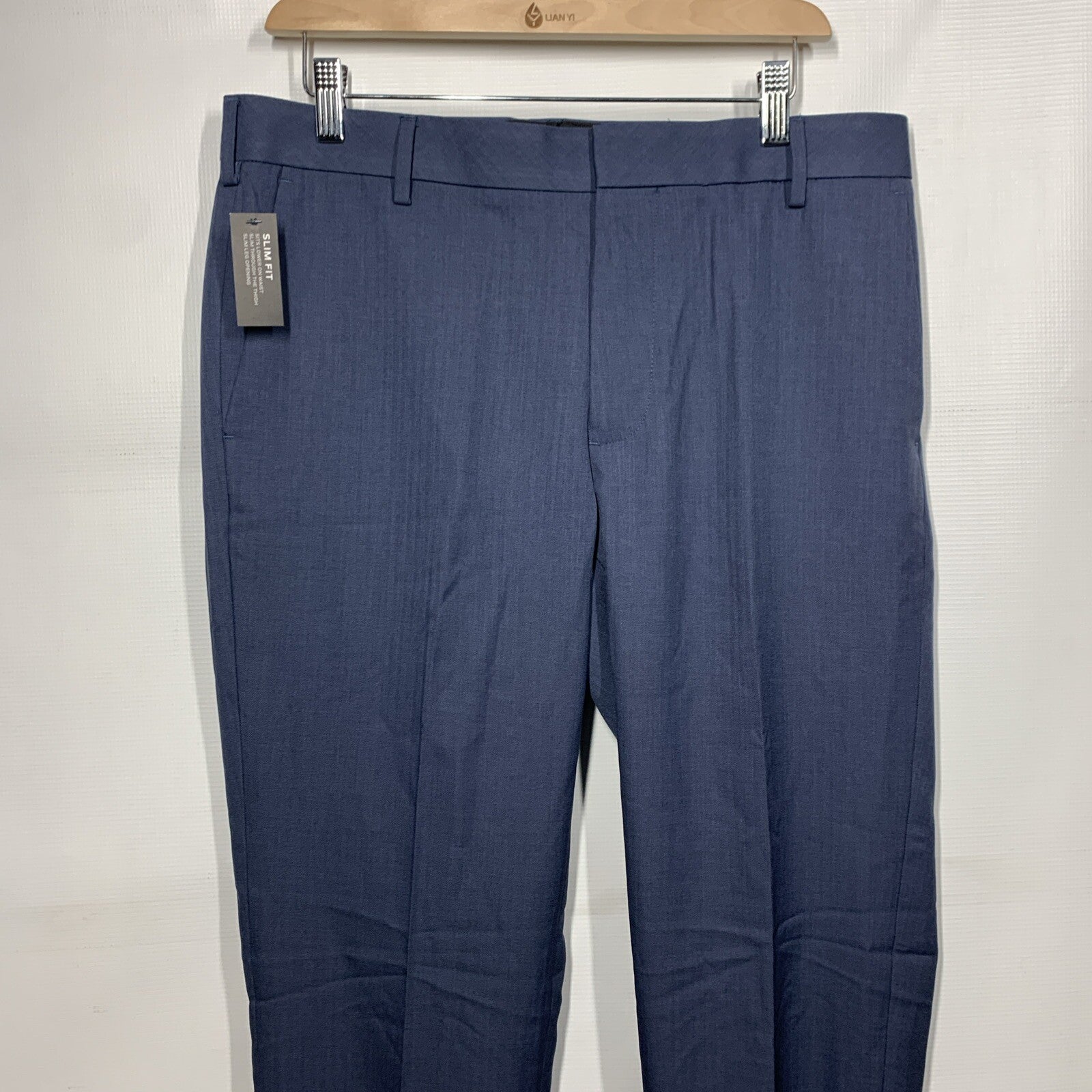 Van Heusen Flex Slim Dress Chino Long Pants Mens 32x32 Ash Navy Flex Waistband