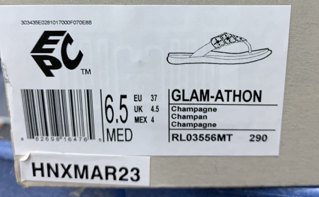 Kenneth Cole Reaction Womens Glam-Athon Gold Flip-Flops Size 6.5 Slip-on Sandal