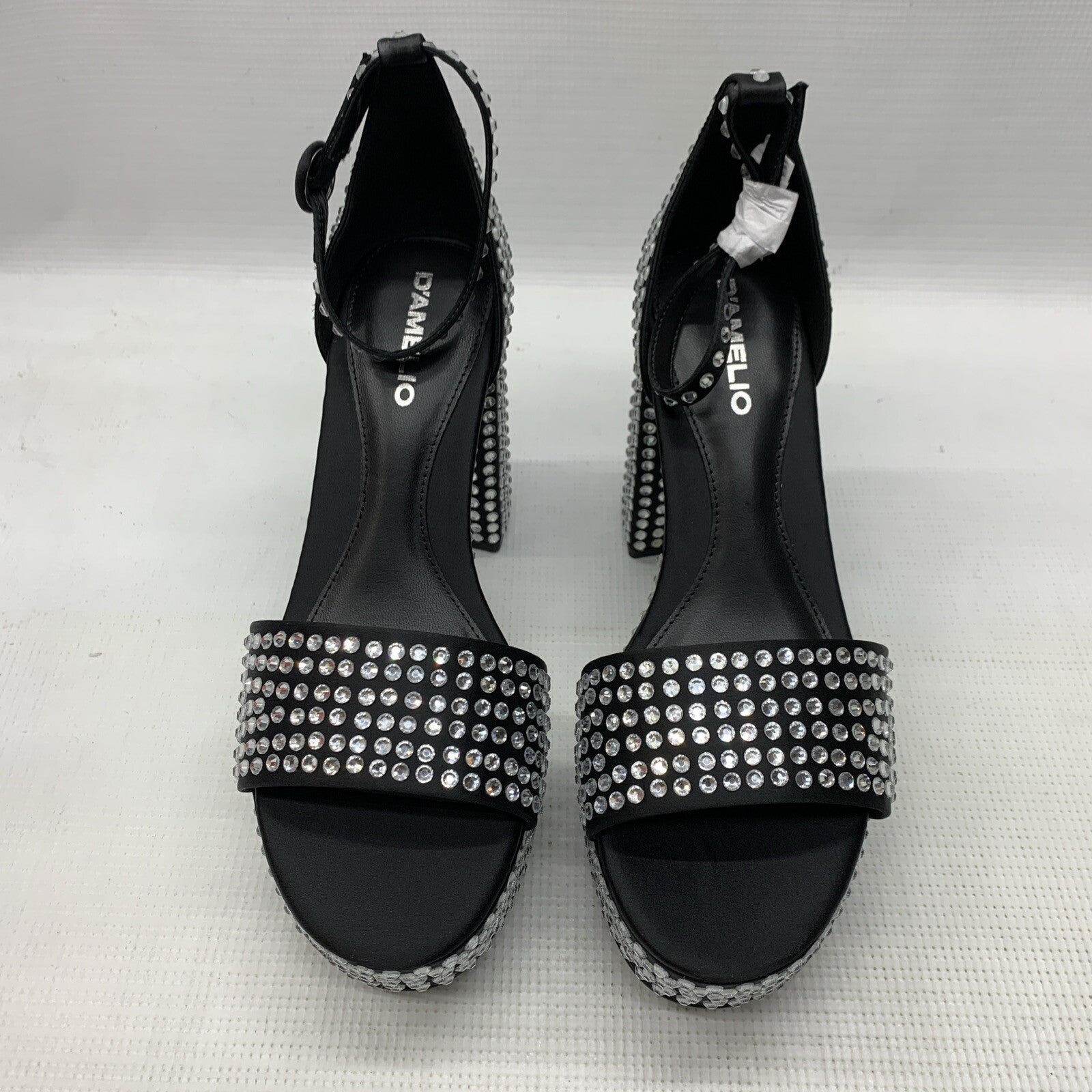 D'Amelio Brands Mayvinaa Platform Sandal Size 8 Black Crystal Satin Block Heel