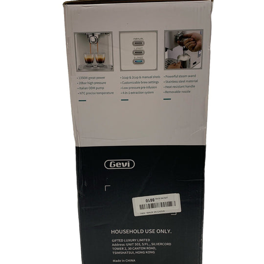Gevi Espresso Machine 20 Bar High Pressure Compact Espresso Machines GECME022