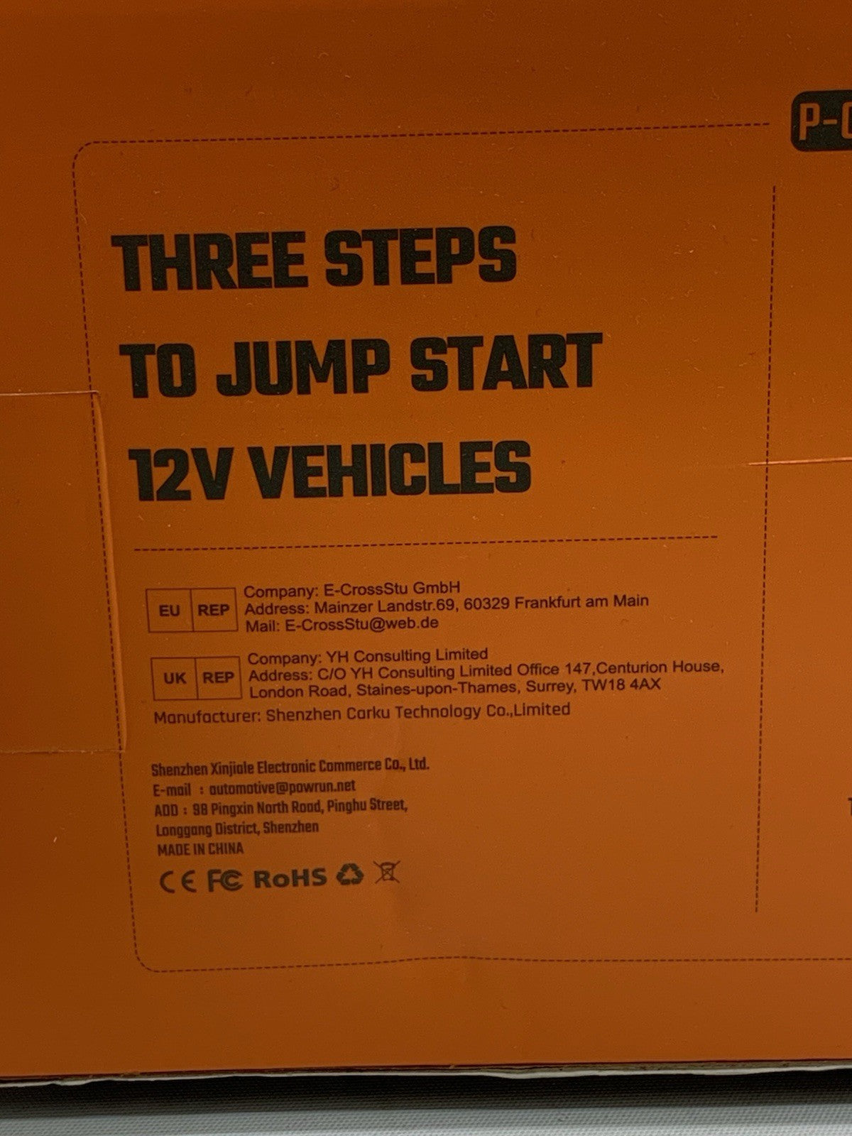 Powerun P-One 2000A Portable 12V Car Battery Jump Starter W/Device Charging Port