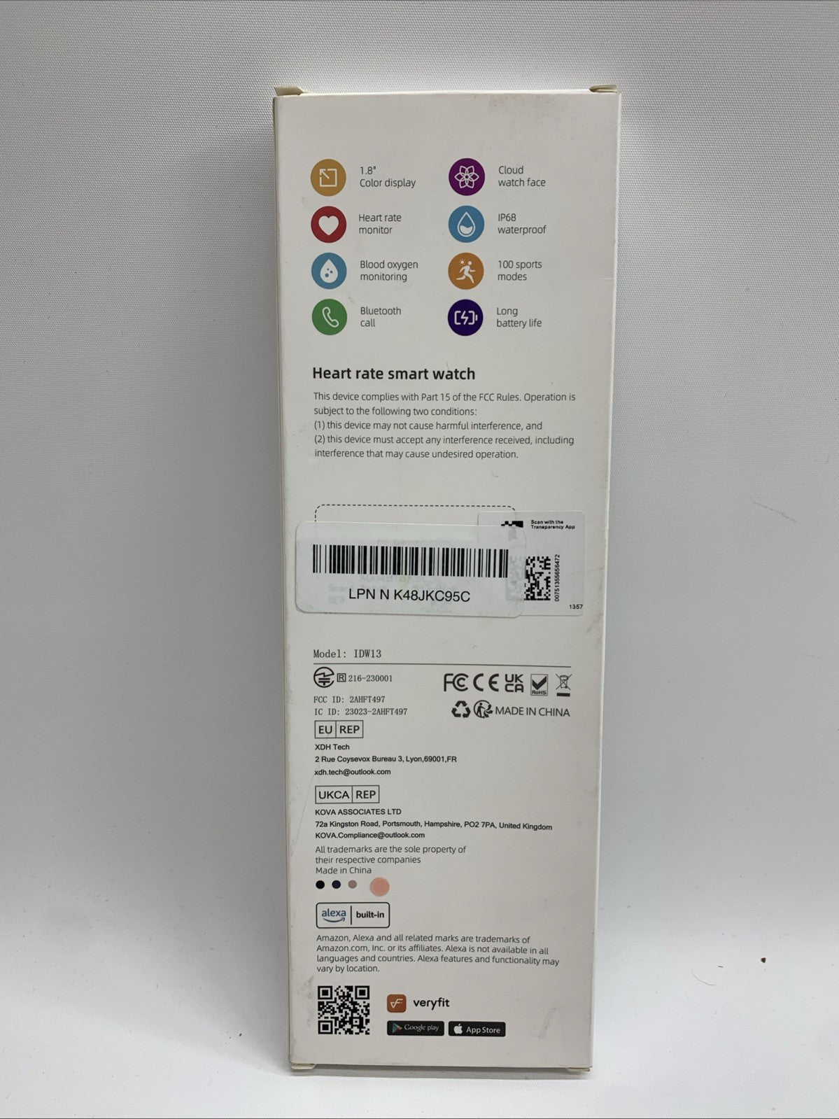 IDW13 Smart Wrist Watch, Answer/Dial Call & Alexa Built-in, 1.8