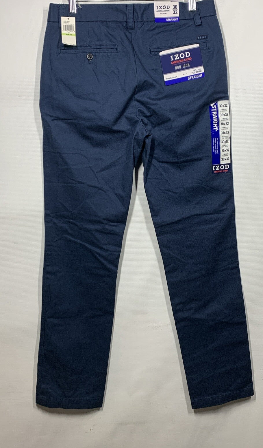 IZOD Mens Flat Front Non Iron Max Straight Fit Chino Jeans Blue 30x32 Long Pants