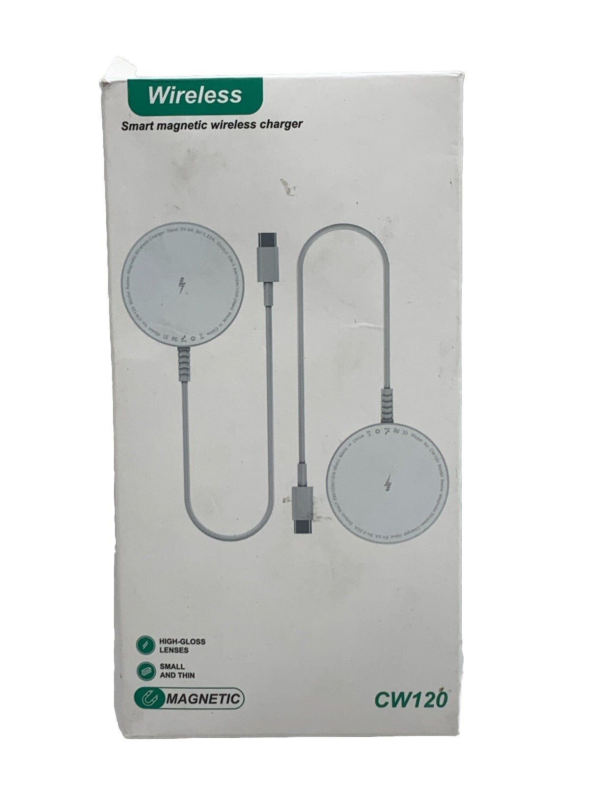 2 Pack Magnetic Fast Wireless Charger CW120 Intelligent Magnetic Alignment White