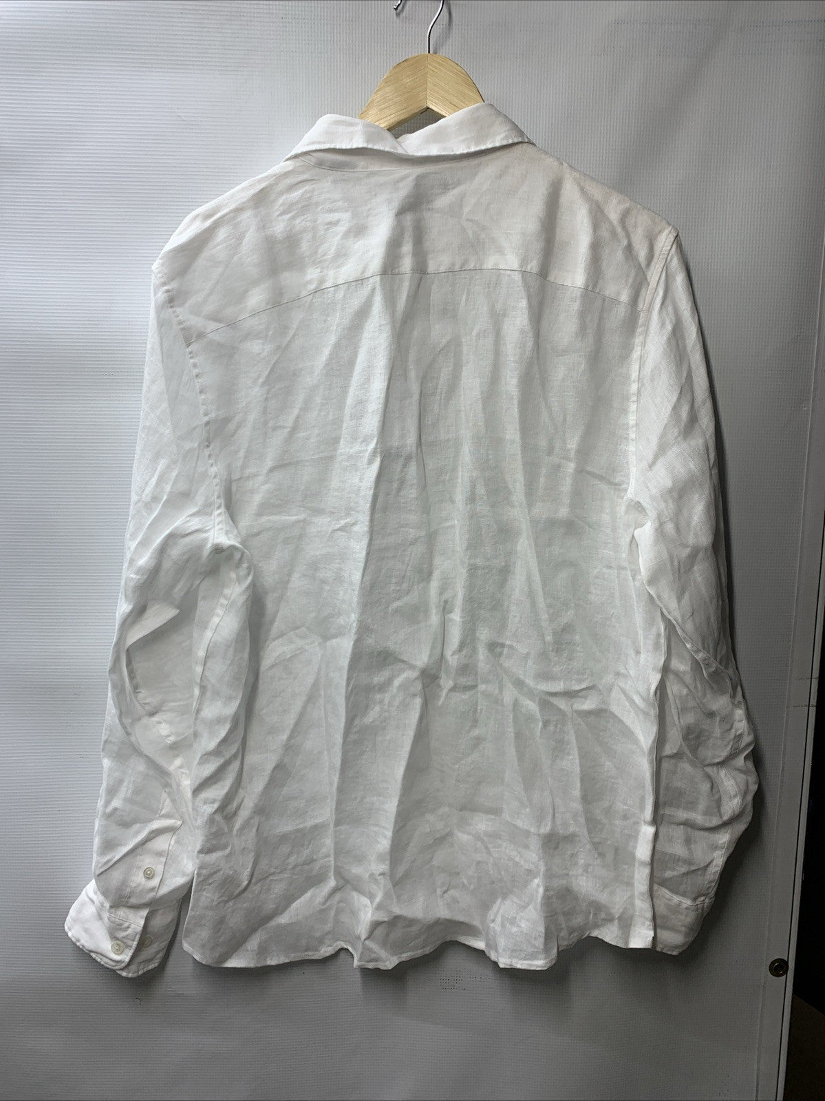 Perry Ellis Mens Roll Sleeve 100% Linen Button-Up Shirt Long Sleeve Size L White
