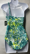 Ellen Tracy One Piece Swimsuit Size 10 Peacock Blue Yellow Over One Shoulder
