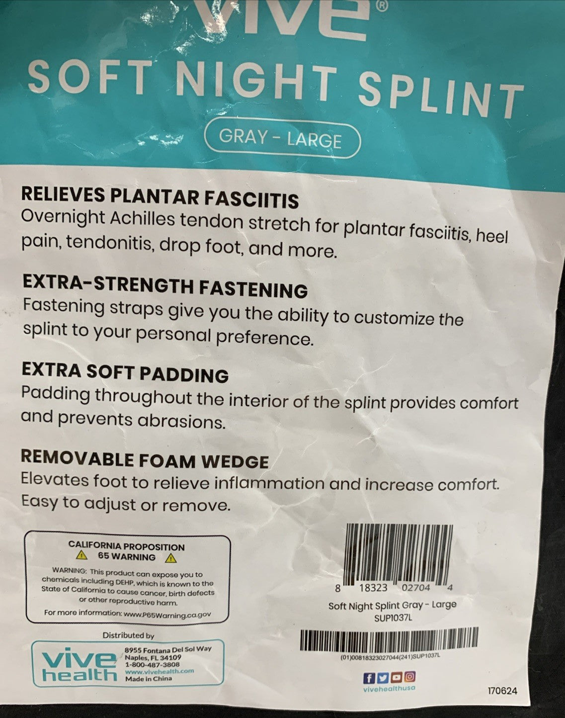 Leg Brace Support Splint Trigger Point Night Plus Stretch Wedges Soft Gray Large