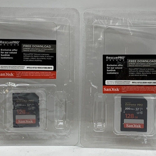 SanDisk Extreme PRO 128GB UHS-I U3 SDXC 200MB/s 4K Mem Card SDSDXXD-128G Lot Of2