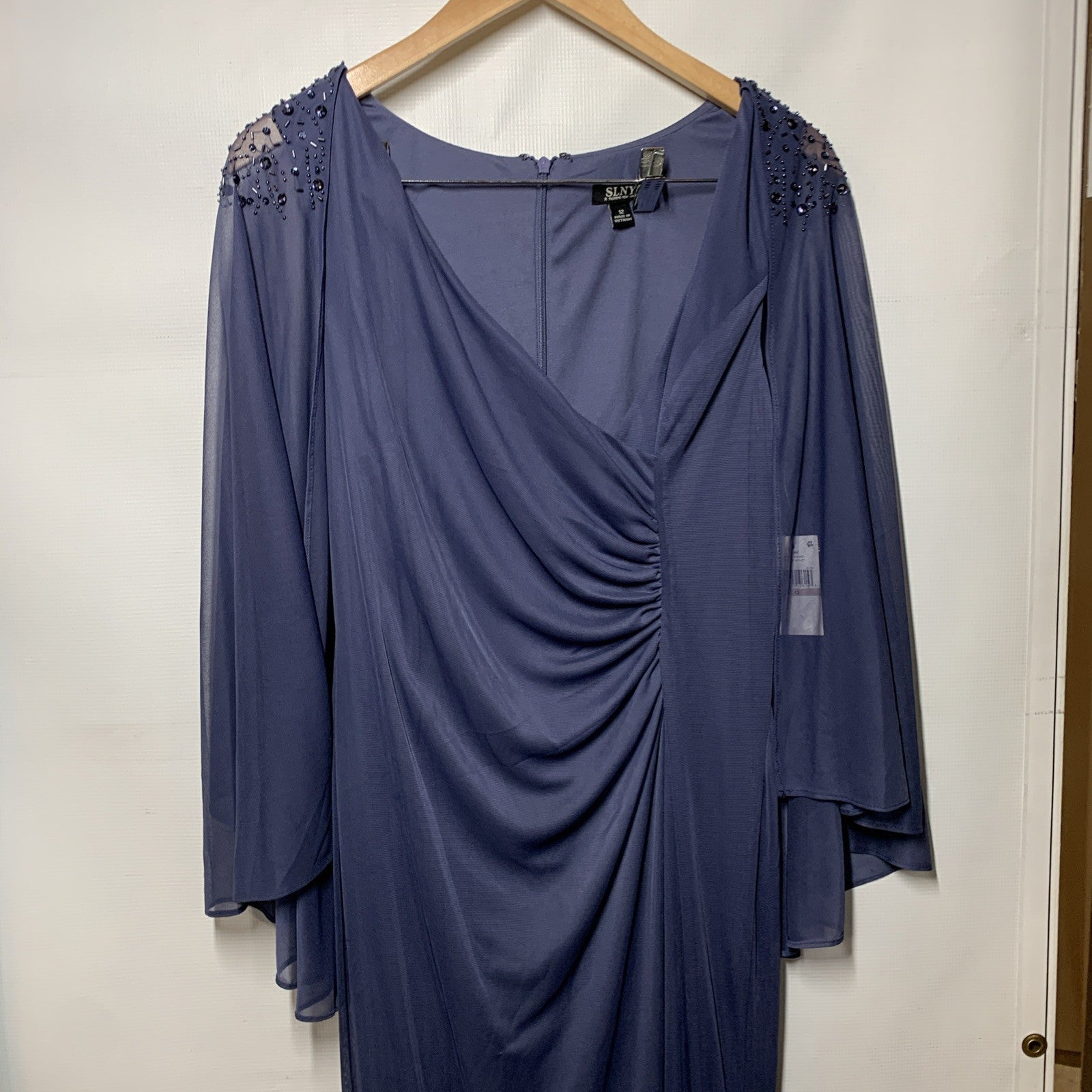 SL Fashions Women's Sequin Lace Chiffon Caplet Wedding Formal Dress Size 12