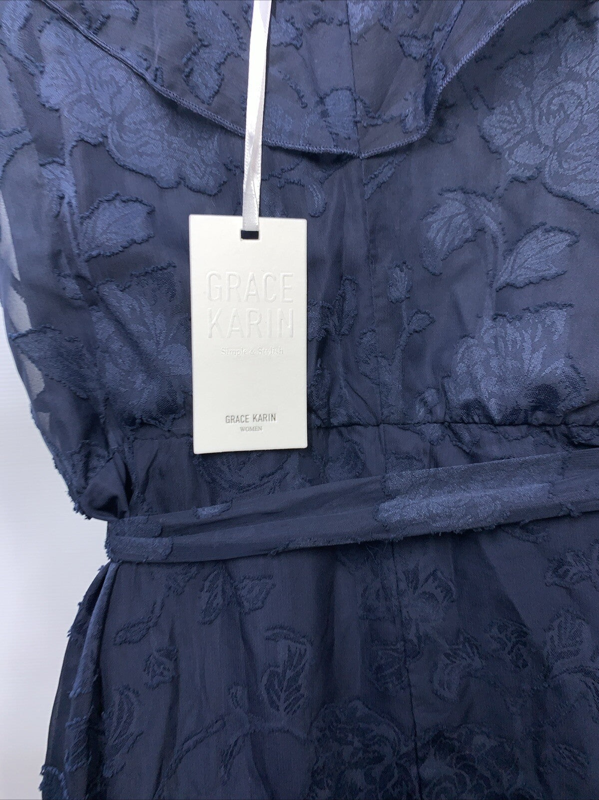 GRACE KARIN Women's Wedding Dress V Neck Ruffle High Waist Midi  Navy Size XL