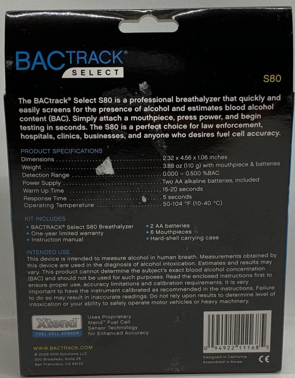 BACtrack S80 Professional Breathalyzer Portable Breath Alcohol Tester Black