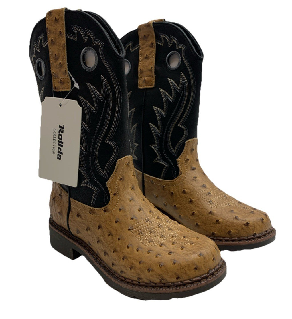 Rollda Kids Cowboy Boots Boys Girls Square Toe Mid Calf Rodeo Western Boots 3