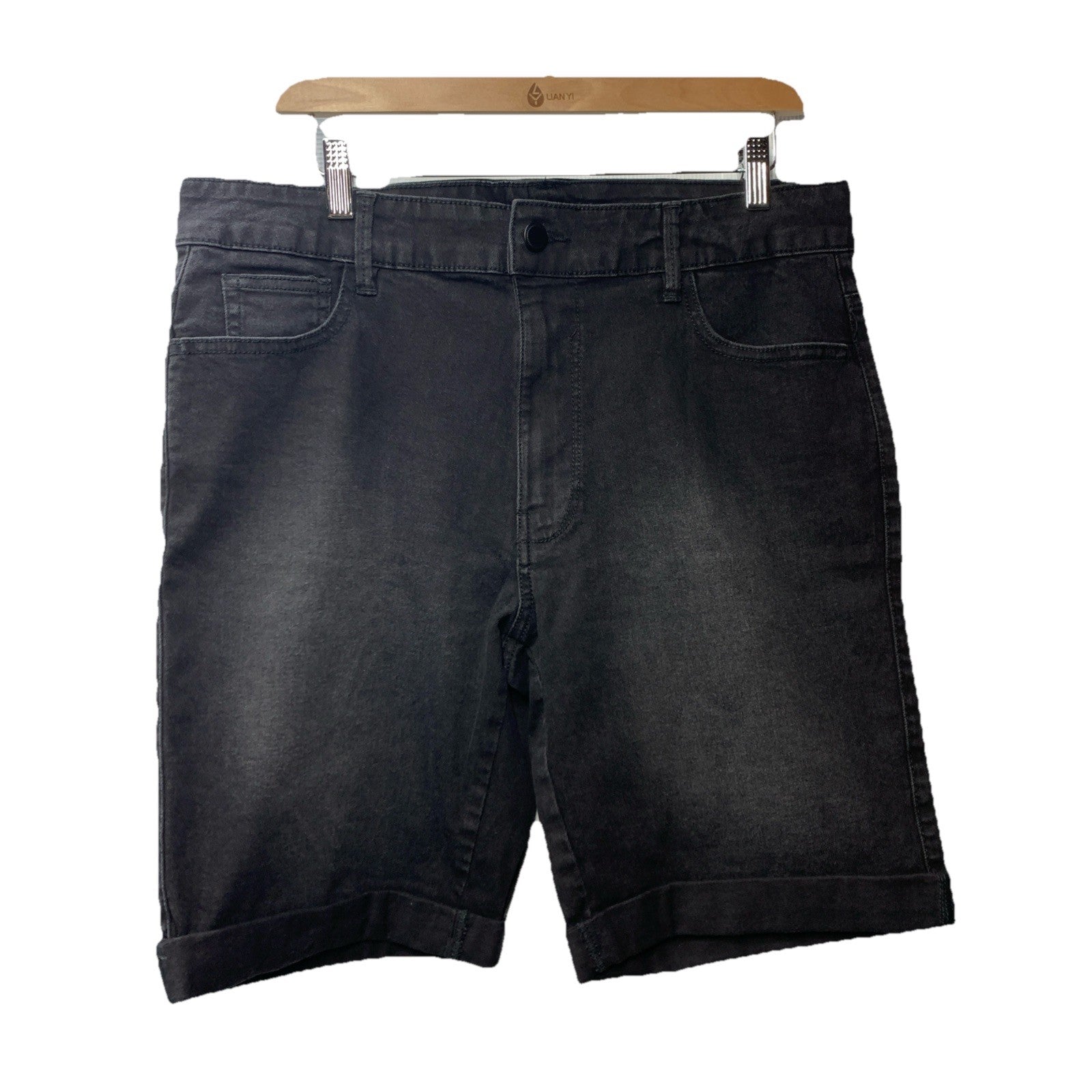 EVANS 00214198 Women's Plus Size Denim Short Tup Casual Size 16 Black High Rise