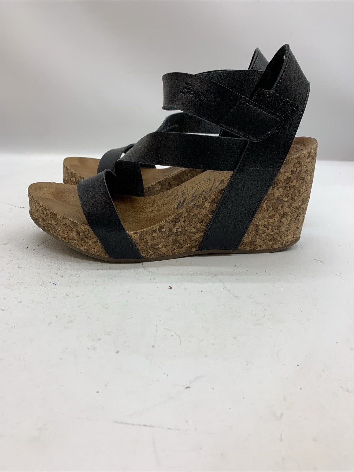 Blowfish Malibu Women's Hapuku Wedge Sandal Scotch Dyecut Size 10 Black Open Toe