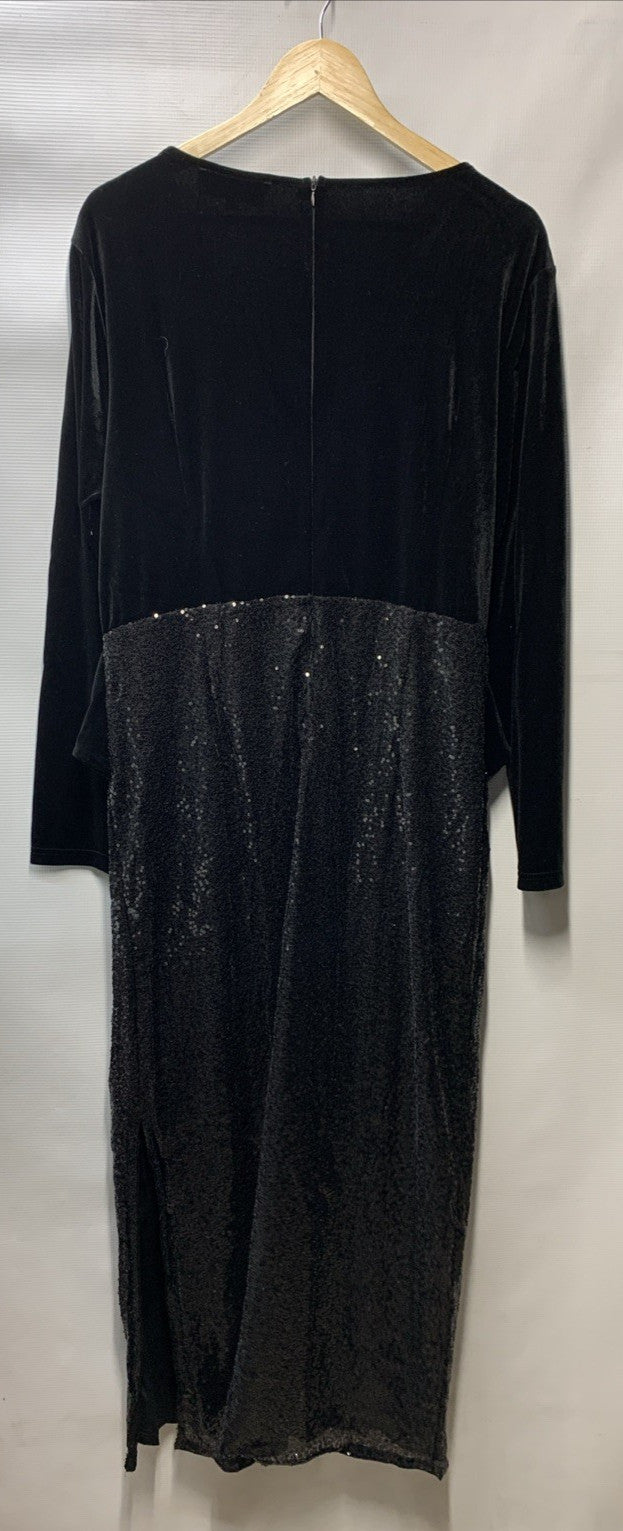 Hanna Nikole Women's Plus Size Velvet Side Slit Sequin Dress V Neck - Size 20W