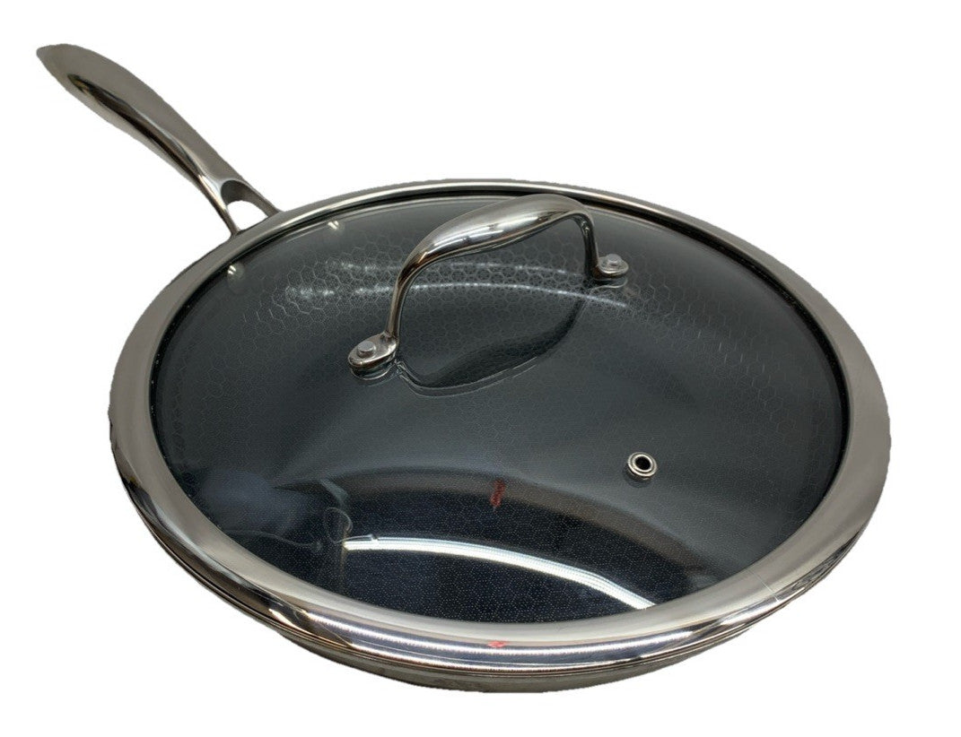 HexClad Hybrid Nonstick 10-Inch Frying Pan Cookware with Clear Cover Lid - USED