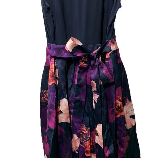 SL Fashion Women's Floral High-Low Gown with Pockets & Stretch Bodice Size 16