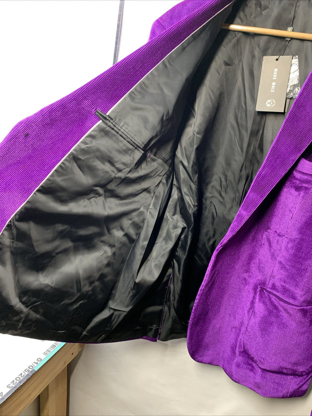 MAGE MALE Mens Suits Velvet Tuxedo Suit Set Slim Fit 2 Piece Size 2XL Purple