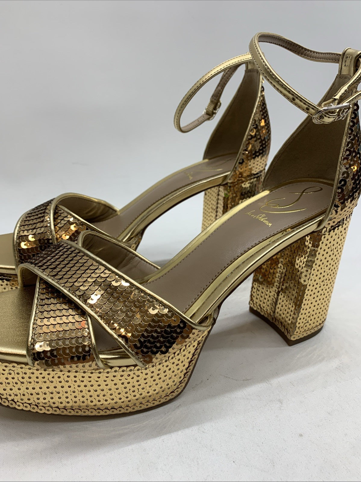 Sam Edelman Jullian2 Women's Platform Gold Sequins 8.5 M Open Toe Heel Sandal
