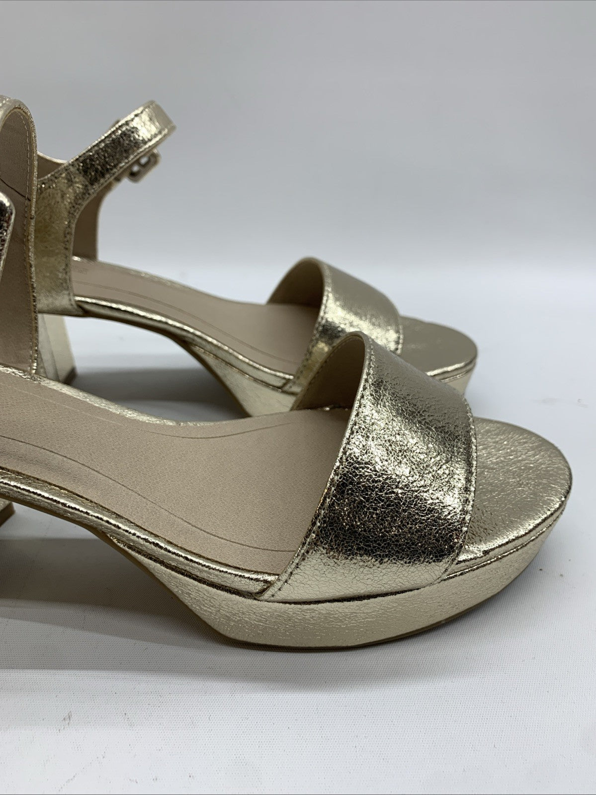 LifeStride Womens Rhythmn Platino Metallic Gold Size 8M Open Toe Platform Block