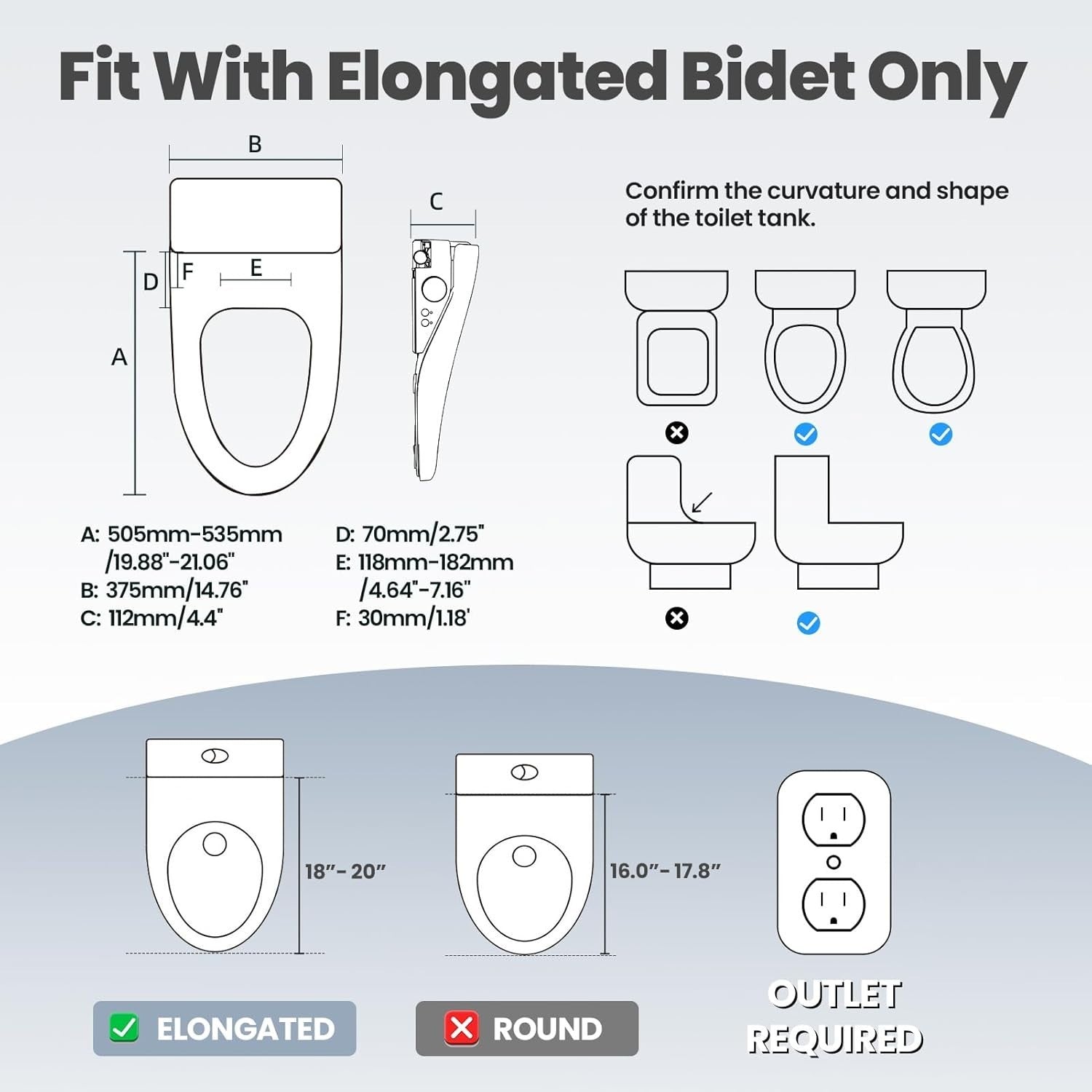 Tadashi Bidet Toilet Seat Elongated, Heated Toilet Seat, Instant Warm Water