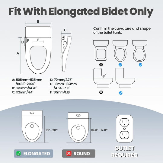 Tadashi Bidet Toilet Seat Elongated, Heated Toilet Seat, Instant Warm Water