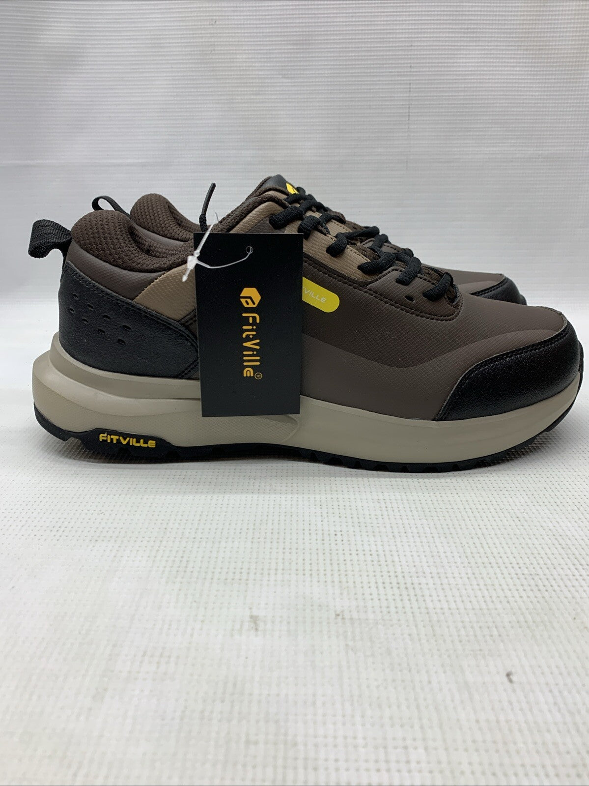 FitVille Mens Size 10.5EW Wide Hiking Outdoor Shoes Soft Toes Arch Support Brown