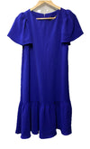 DKNY Shift Midi Dress Ruffle Short Flutter Sleeve Royal Blue SZ 2 Flowy DD1A759A